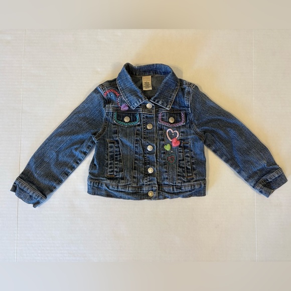 Arizona denim jean jacket embroidered hearts flowers girls size 4 - Picture 1 of 6